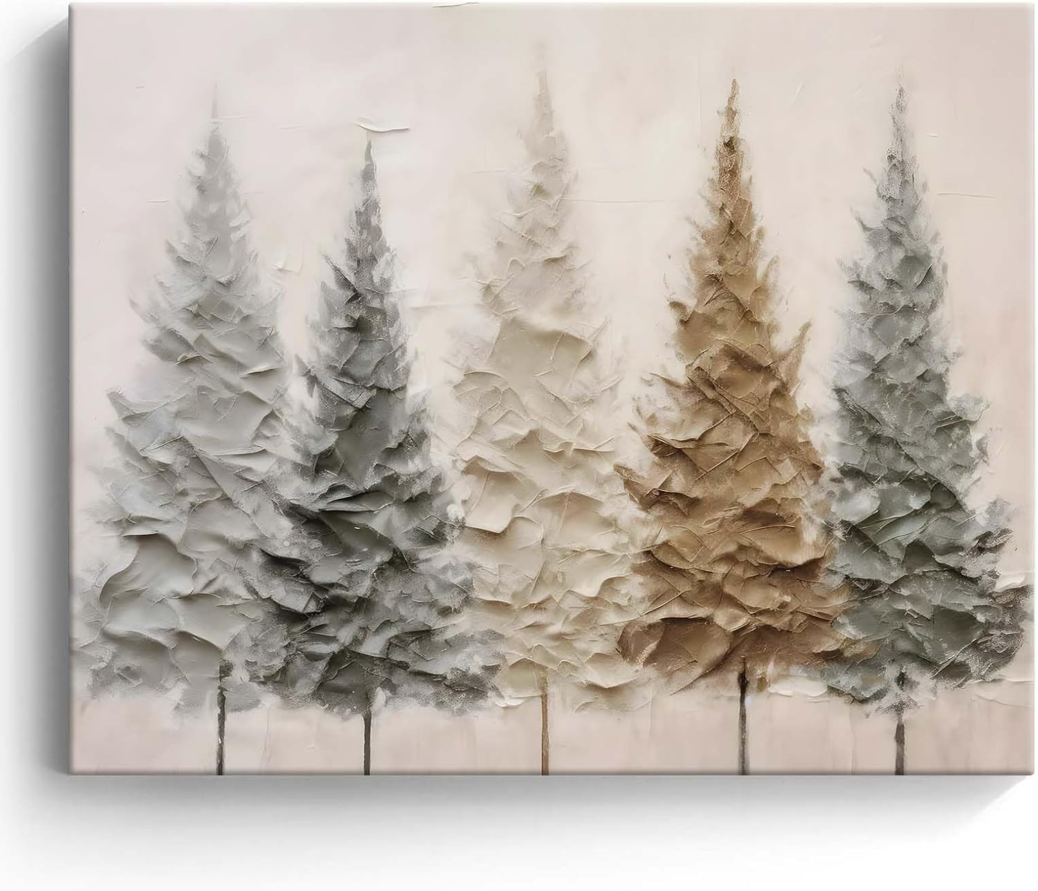 Elegant Neutral Winter Forest Scene,gift Minimalist Holiday Christmas Trees Pictures Print Canvas Living Room, Bedroom, or Entryway  Drop shipping