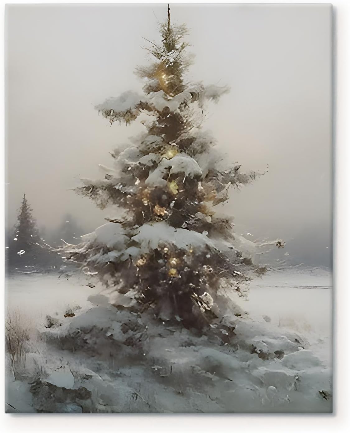 Snowy Christmas Tree in Winter Landscape Pictures Print Poster Canvas, Xmas Wall Christmas Poster  Living Room, Bedroom, or Kitchen giftdrop shipping