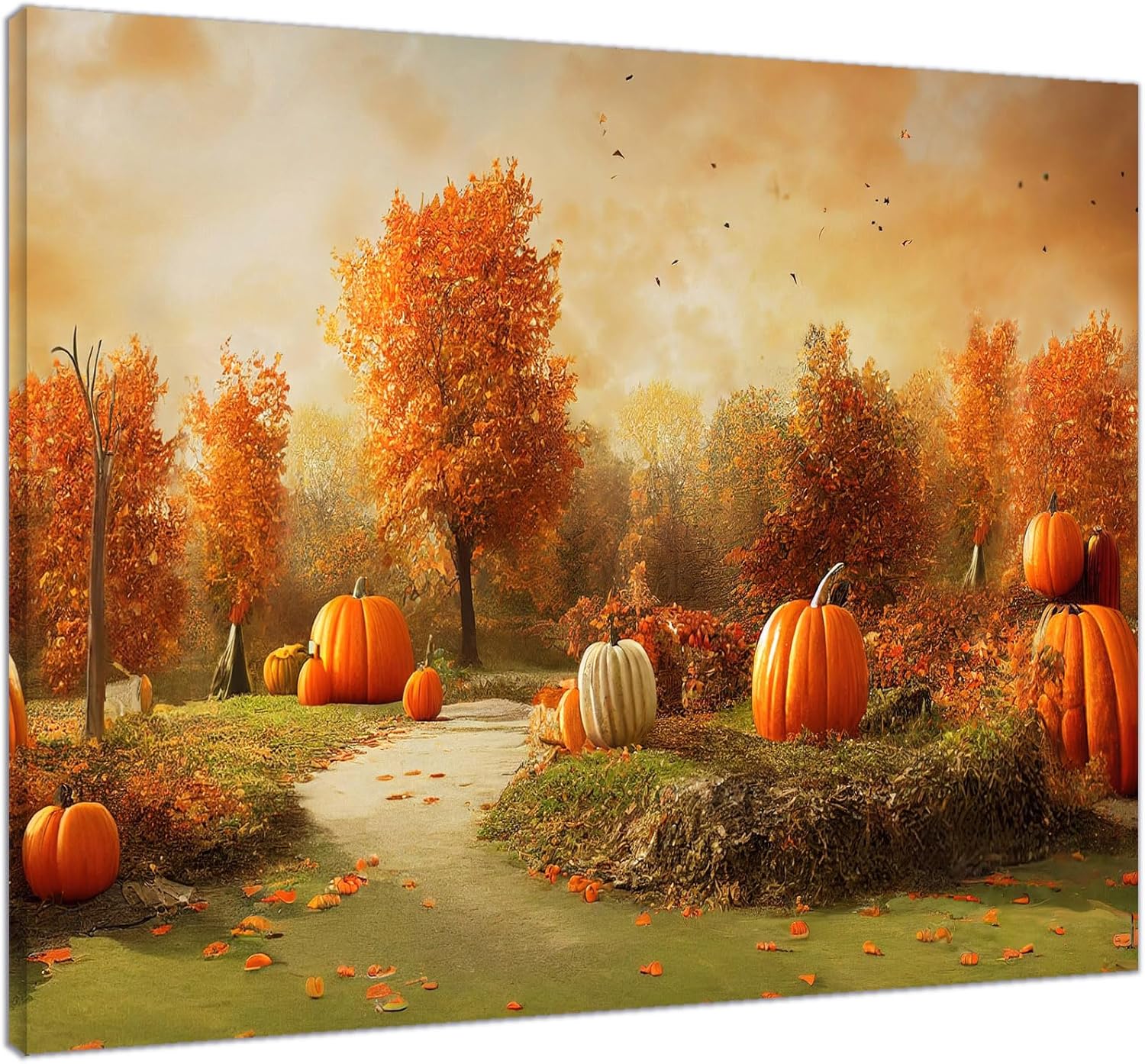 Thanksgiving Maple Leaf gift Autumn Orange Pumpkin with Maple Forest Canvas Living Room Bedroom Bathroom Wall Art Drop shipping 