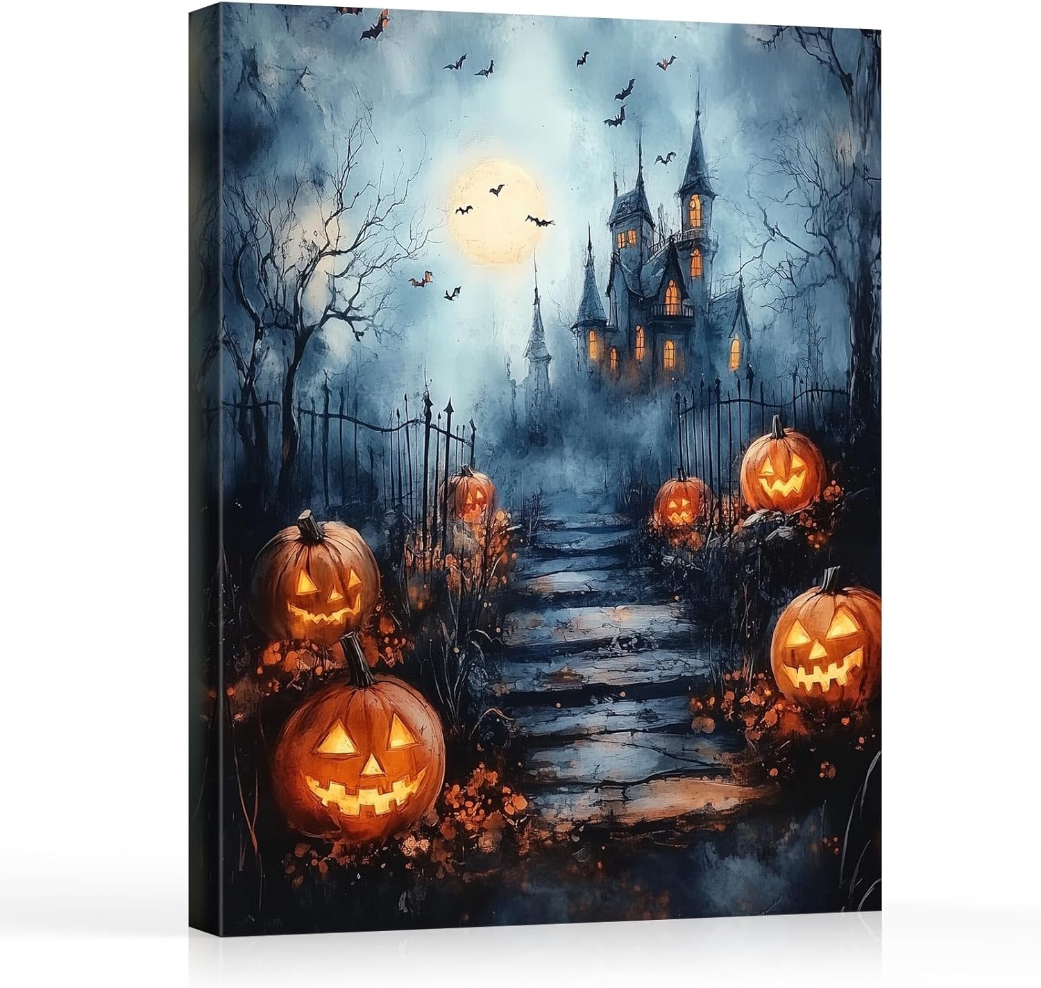  Haunted Castleand Eerie Pumpkins Halloween Night Canvas gift Wall Art  Drop shipping