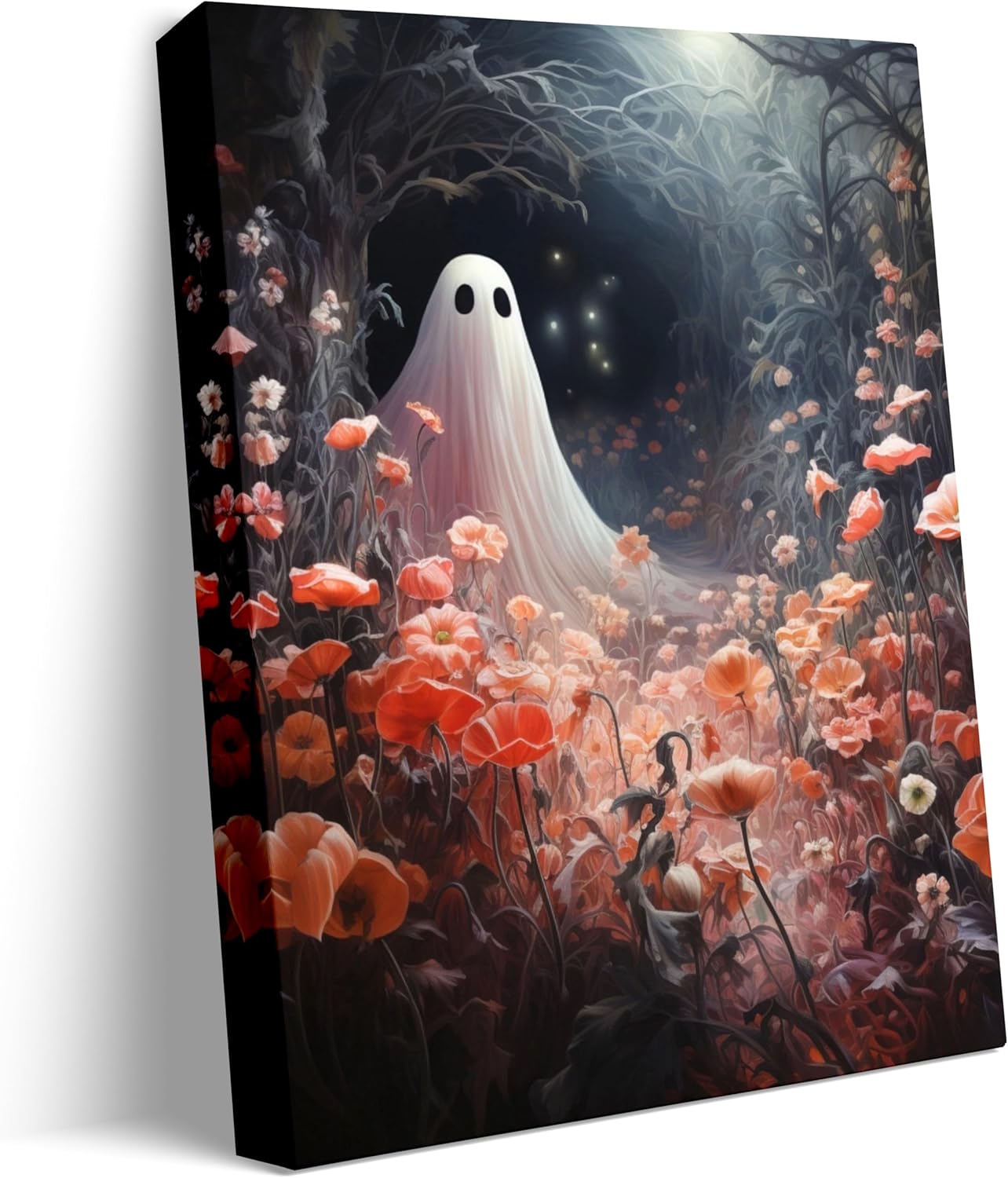 Halloween Print Ghost Amongst Colour Flowers gift Painting Gothic Wall Art Drop shipping