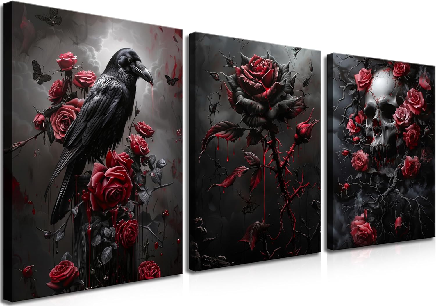 Wall Decor gift Paintings Romantic Rose Halloween Dark Goth Crow Skull Posrts Prints Drop shipping