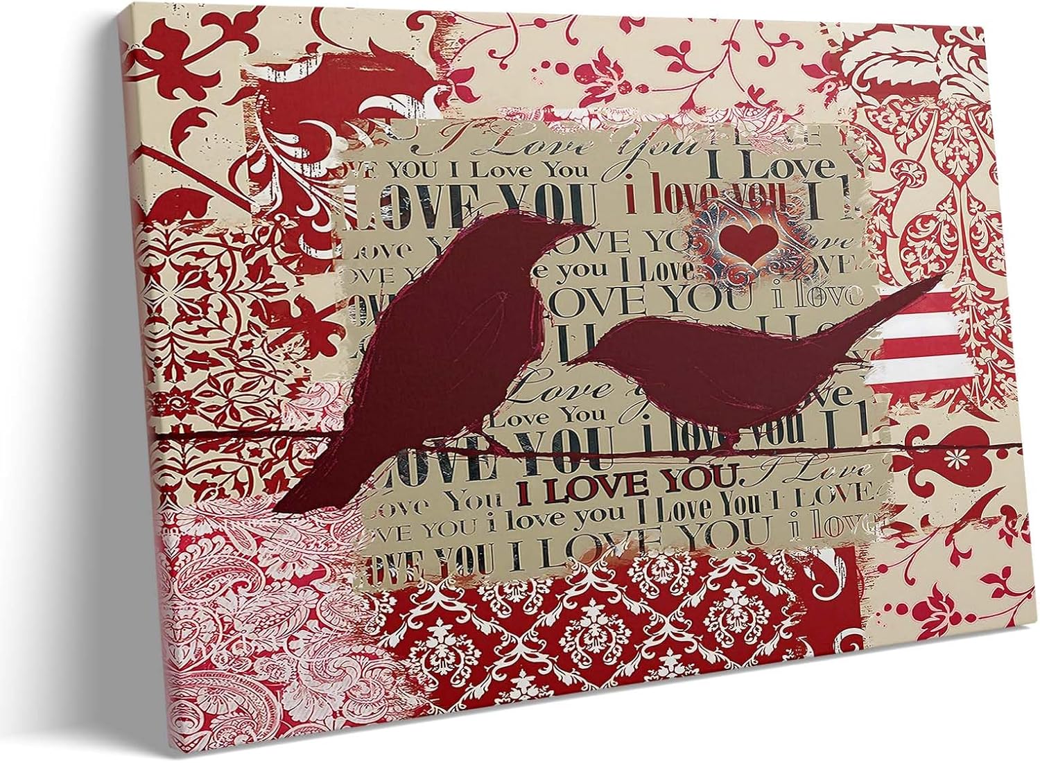 Romantic Bird Silhouette Love Letter Collage, Vintage Pattern , Heartwarming Gift for Couples, Wall Art Canvas Decor Drop shipping