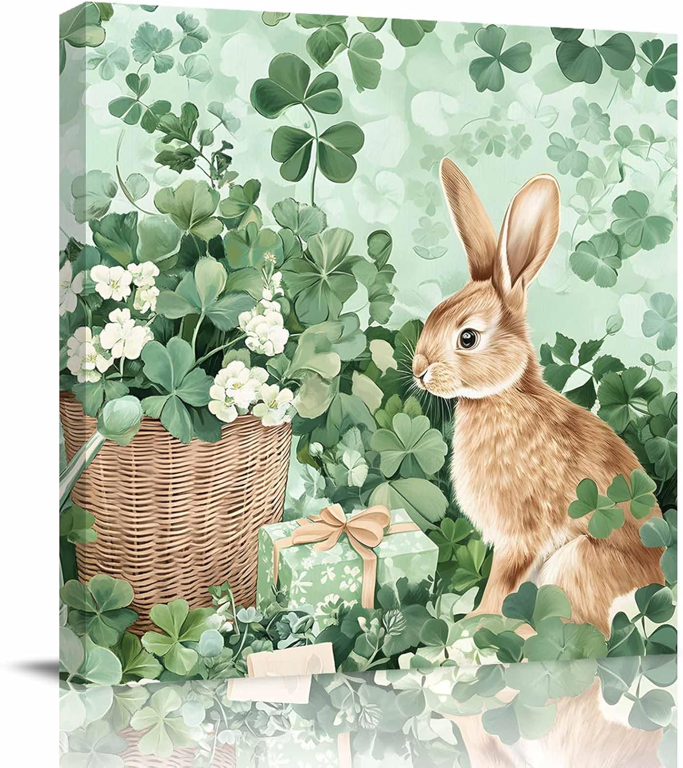 St. Patrick's Day Rabbit Basket Flora gift Green Shamrocks canvas art wall decor Drop shipping