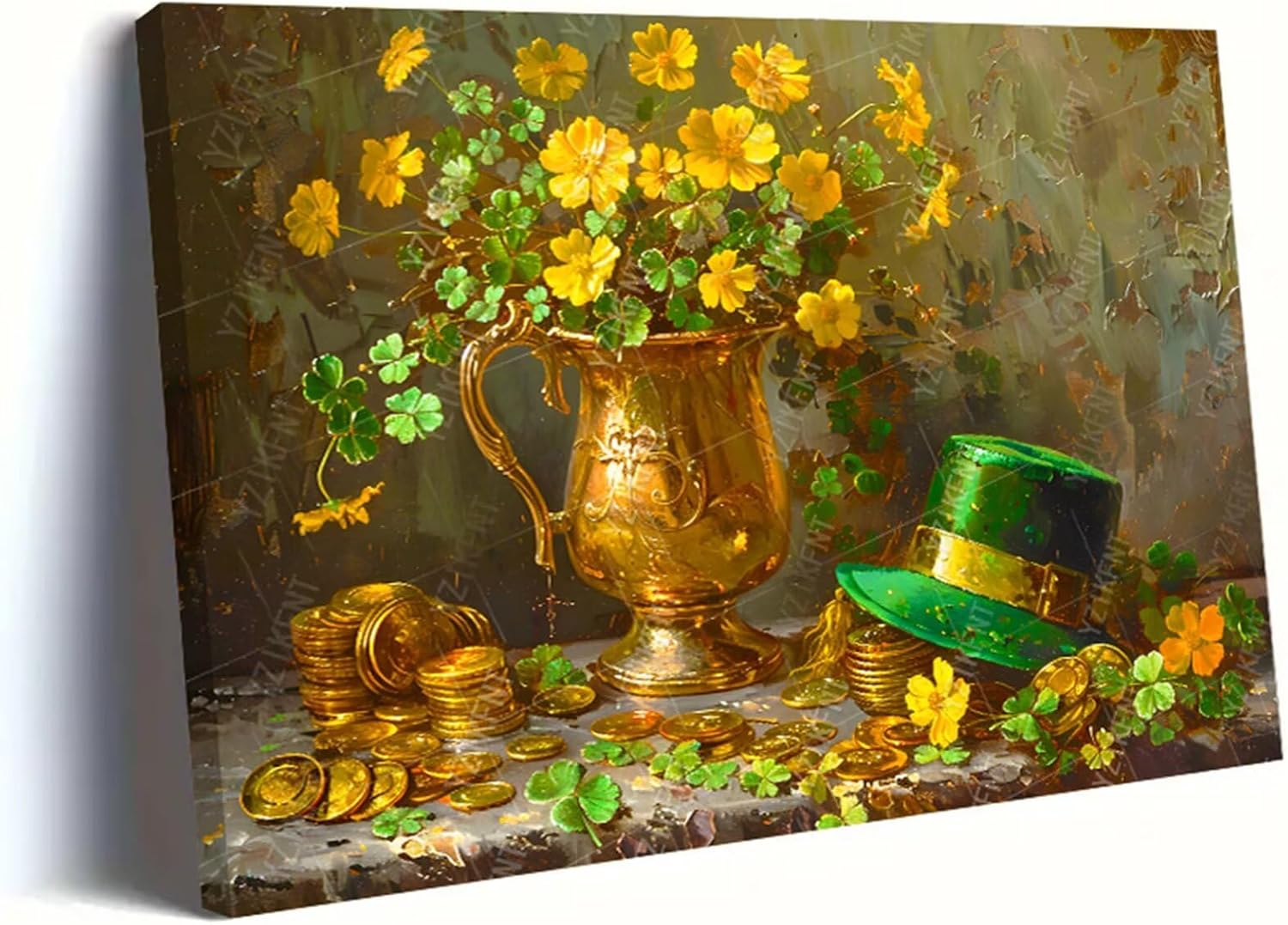 St. Patrick's Day gift Farmhouse Decor Vase Gold Coin Green Cap Picture Canvas Wall Art  Drop shipping