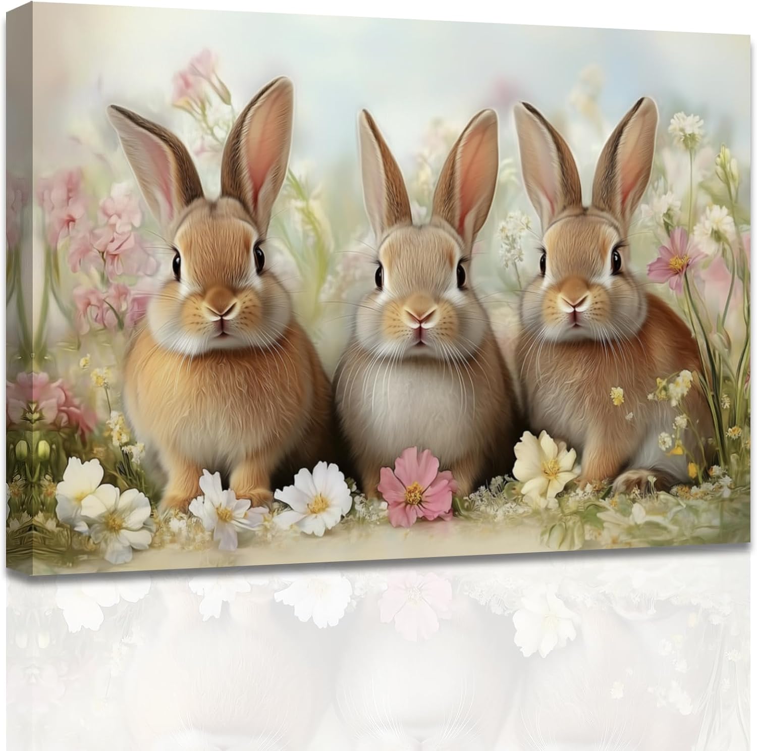  Rabbit Pictures gift Cute Bunny and Wildflower Painting Easter Canvas Wall Art Dropshipping 