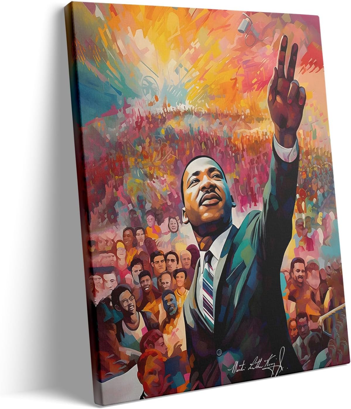 Martin Luther King gift Inspirational Colorful Portrait with Peace Sign and Crowd wall decor  Dropshipping