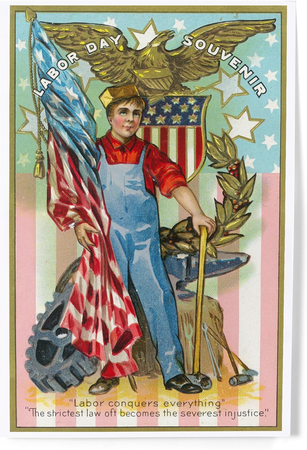 Labor Day Souvenir gift Labor Holding US Flag and Sledgehammer  painting wall decor Dropshipping