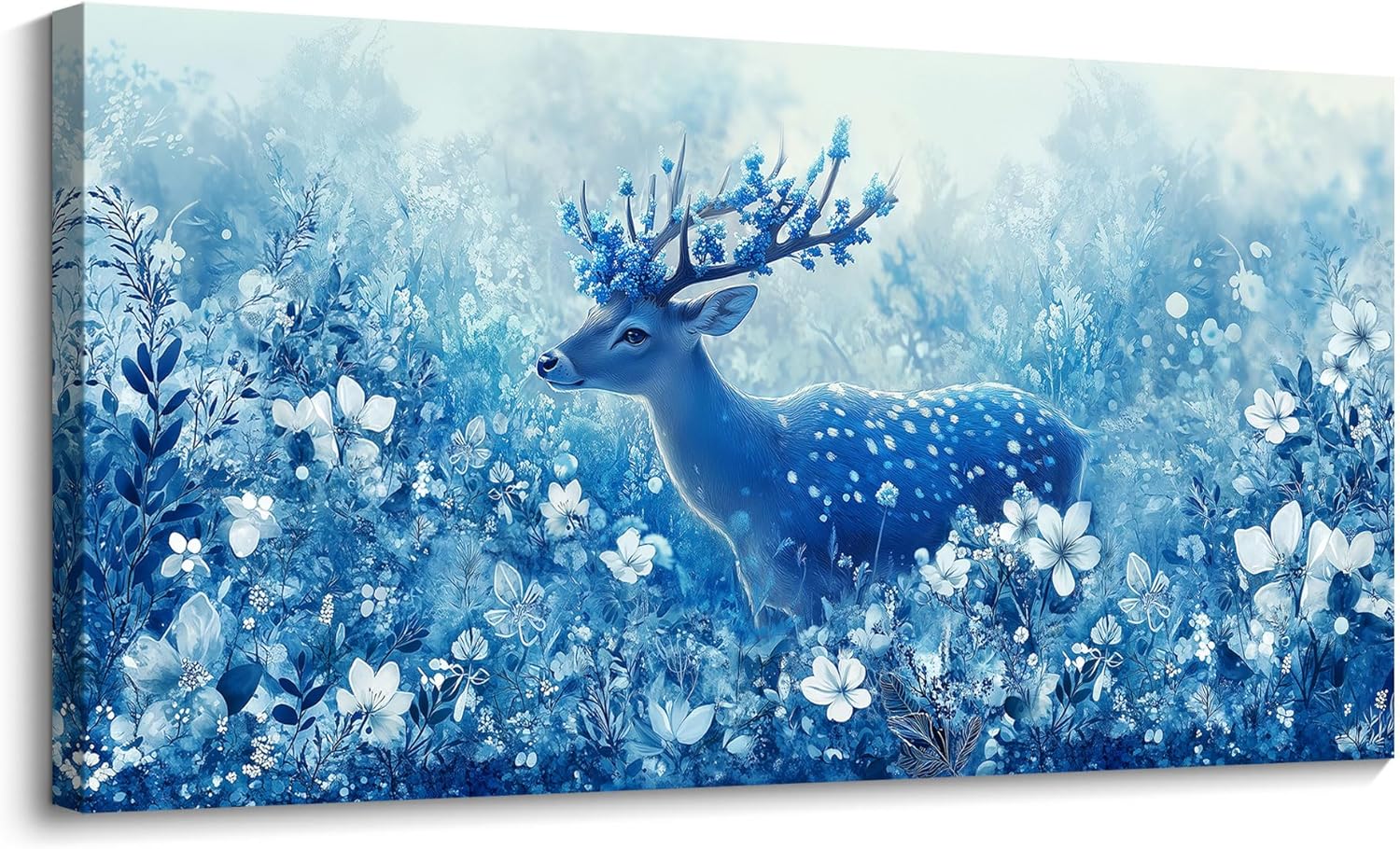  Extra Large Spring Landscape Flower Wall Painting with Reindeer in Forest Canvas Wall Art Dropshipping