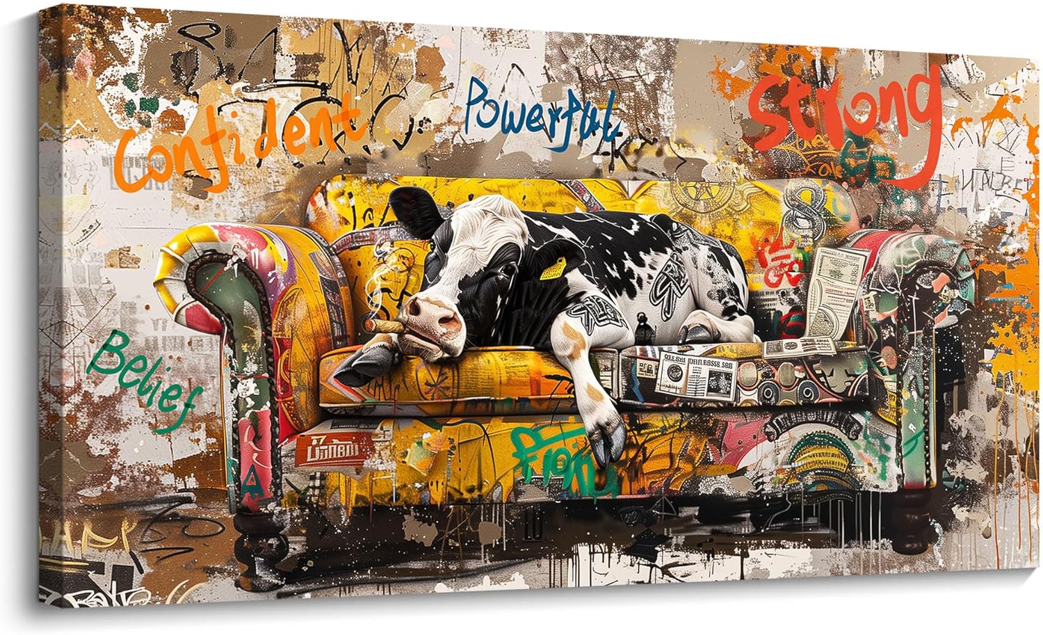 Large Creative Funny Cow Color Graffiti Canvas Wall Art  Dropshipping