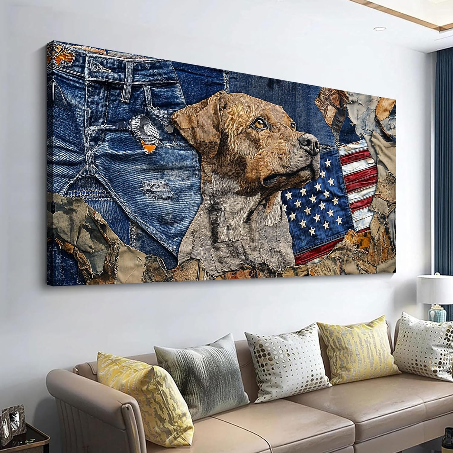  Large Western Cowboy Dog Cool Wall Paintings Blue Brown Flag Background Pictures Wall Art Painting Dropshipping 