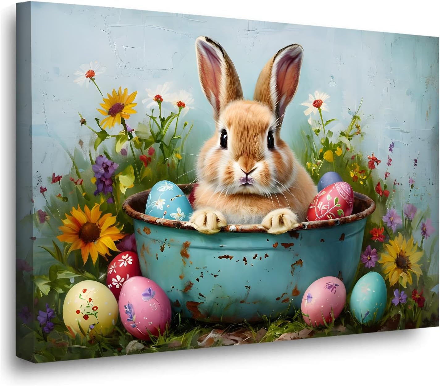 big size Bunny in the Tub Print Easter Egg Spring Canvas Wall Art Dropshipping