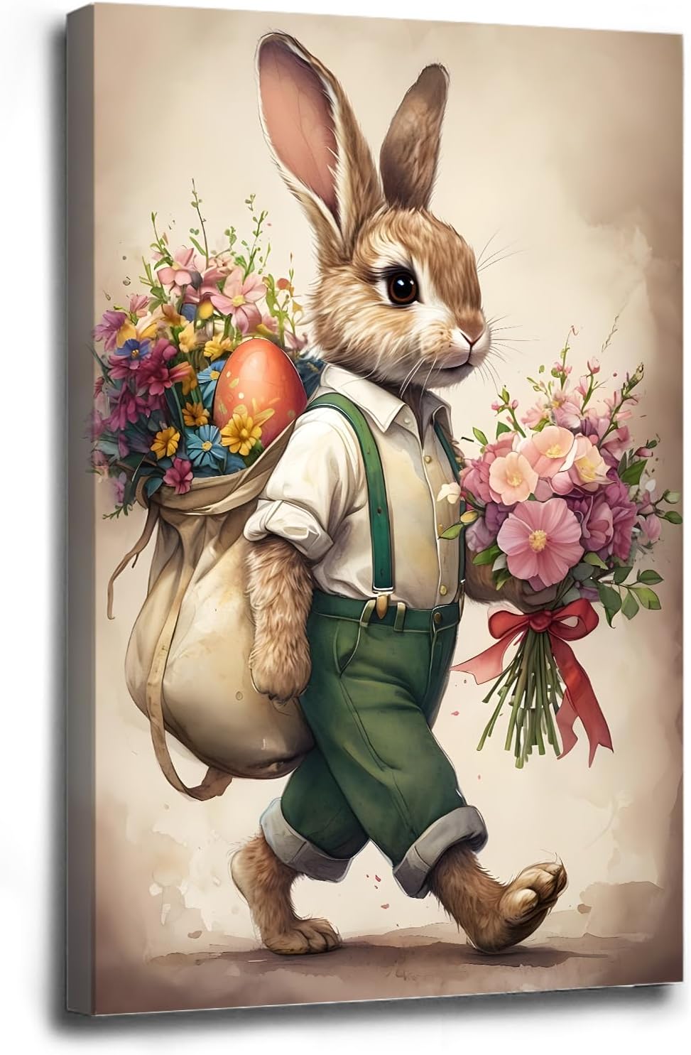 Cute Hand Holding Flowers Carrying Easter Eggs Easter Bunny Canvas  Wall art  Dropshipping