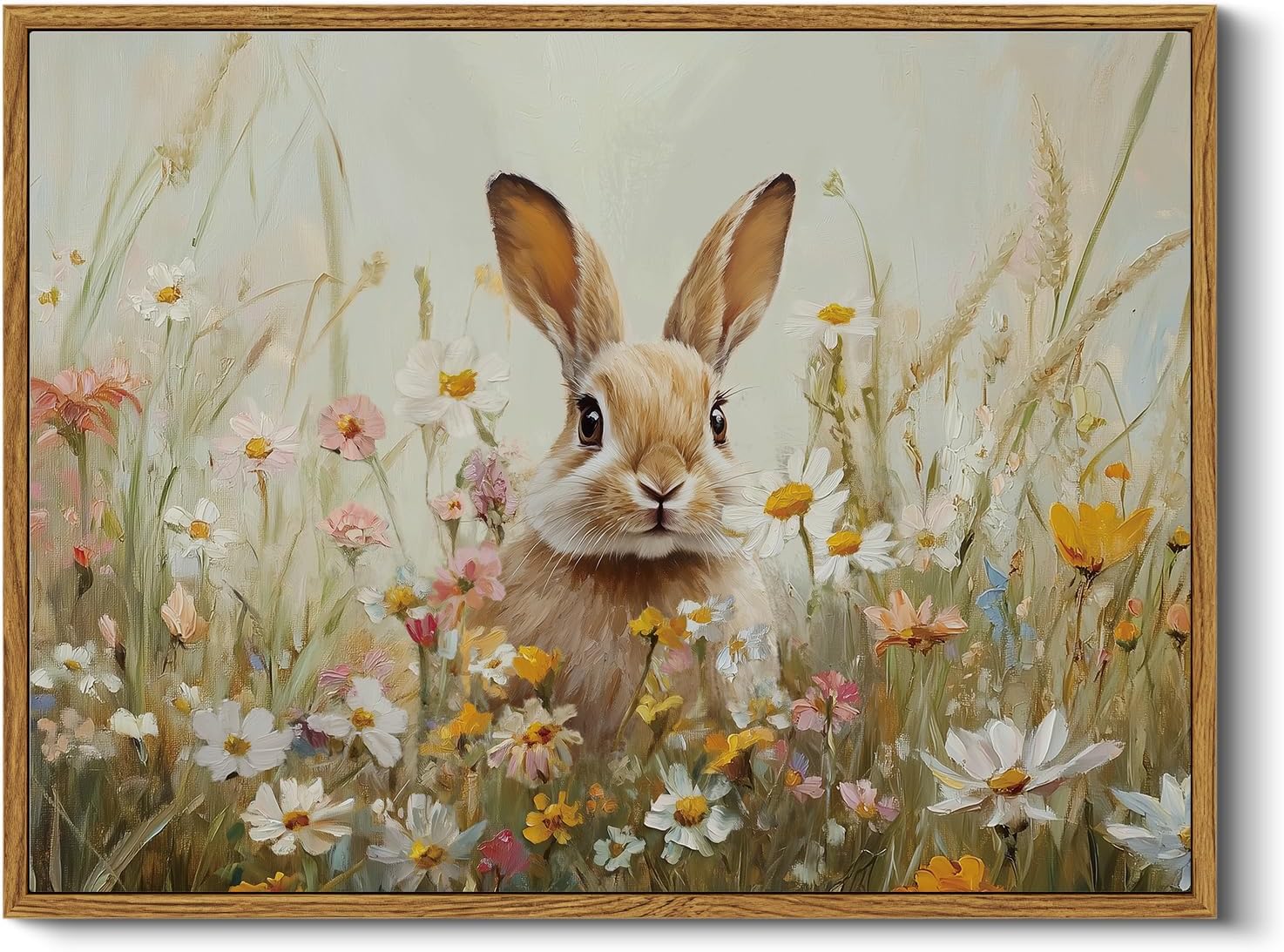 Easter Bunny Wildflowers Framed Wall Artwall Art Canvas print dropshipping