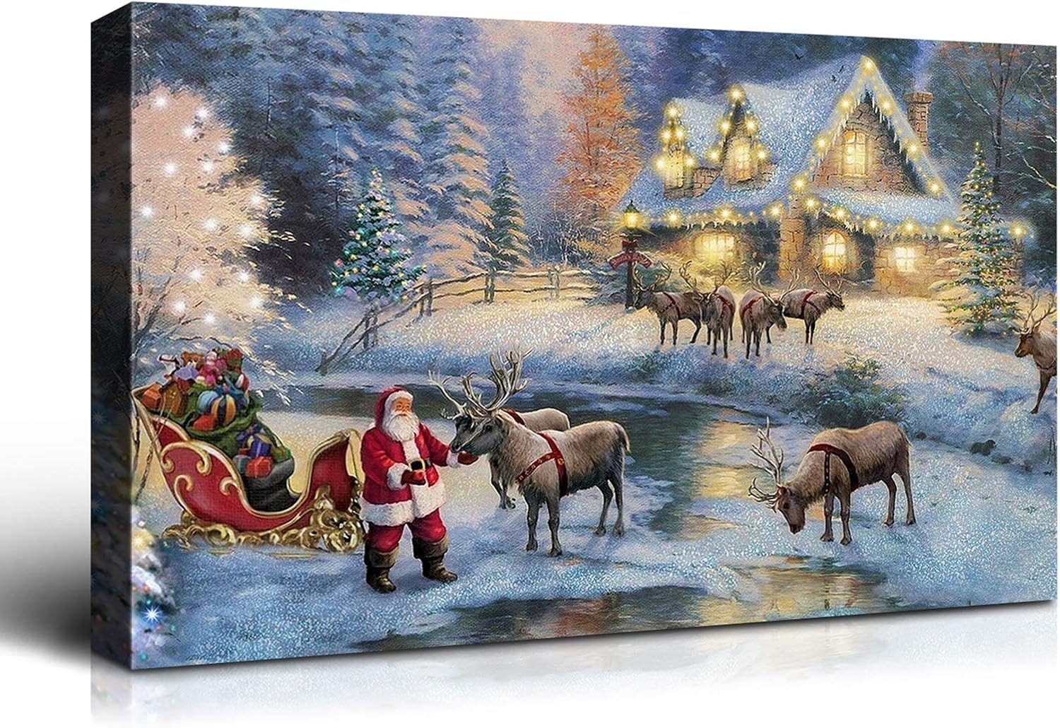 large Christmas Eve Santa Painting Winter Canvas Wall Art Drop shipping