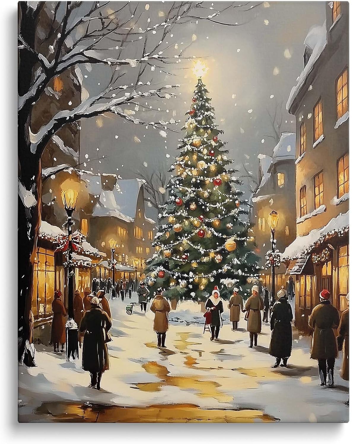 large Christmas Eve Street Pictures Decor Vintage Oil Paintings Canvas Wall Art Drop shipping  